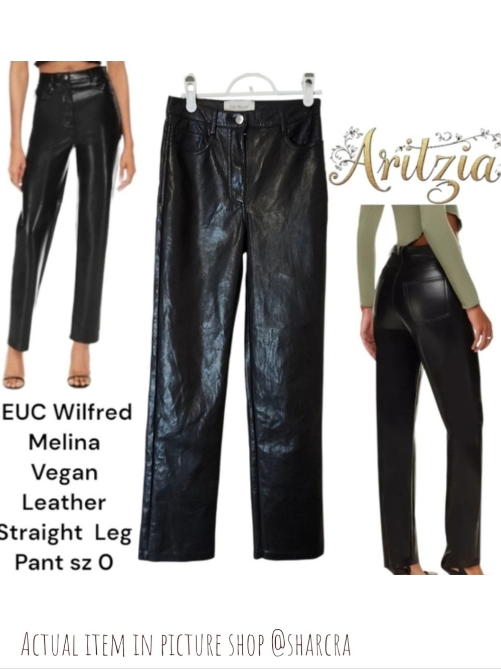 Aritzia Wilfred Women's Melina Vegan Leather Straight Leg Pants Jean  Black 0